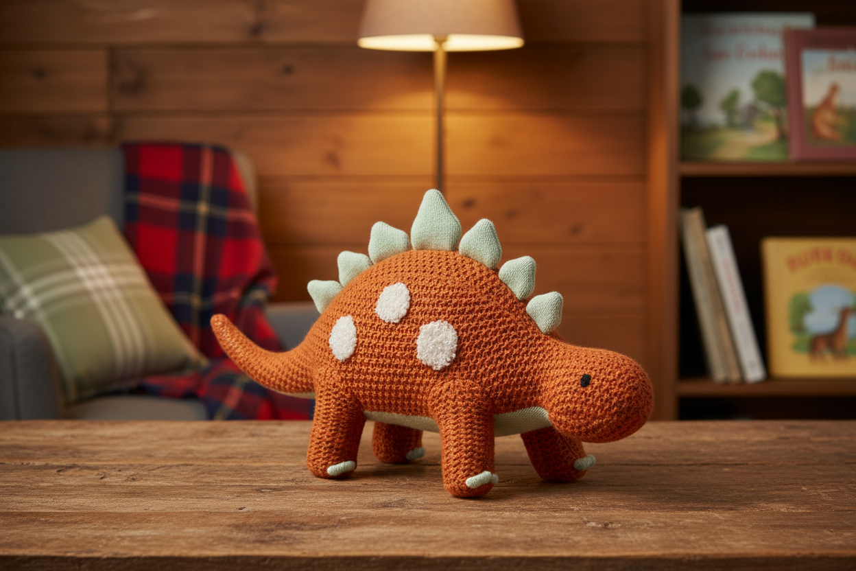 Pomme Cotton Knitted Rusty Stegosaurus Soft Toy