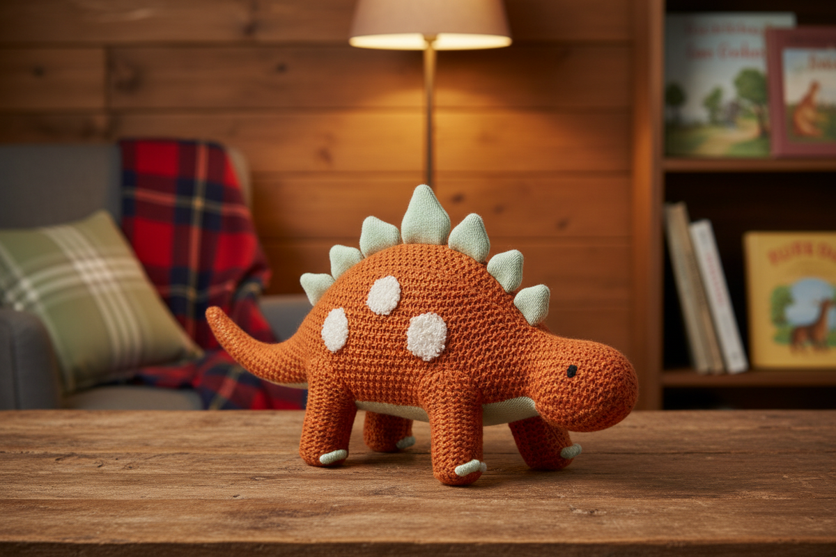 Pomme Cotton Knitted Rusty Stegosaurus Soft Toy