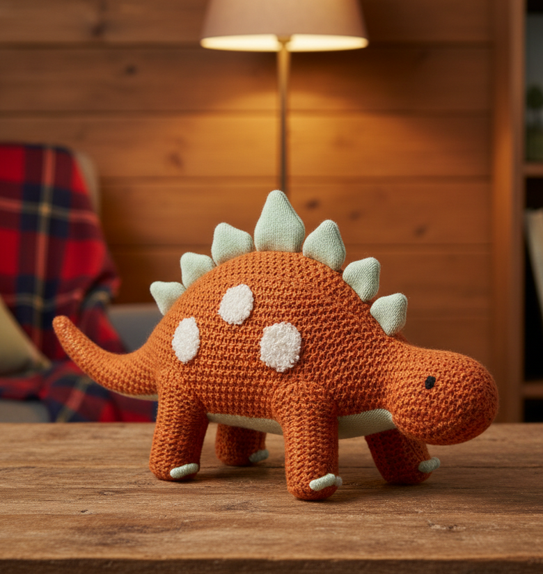 Pomme Cotton Knitted Rusty Stegosaurus Soft Toy