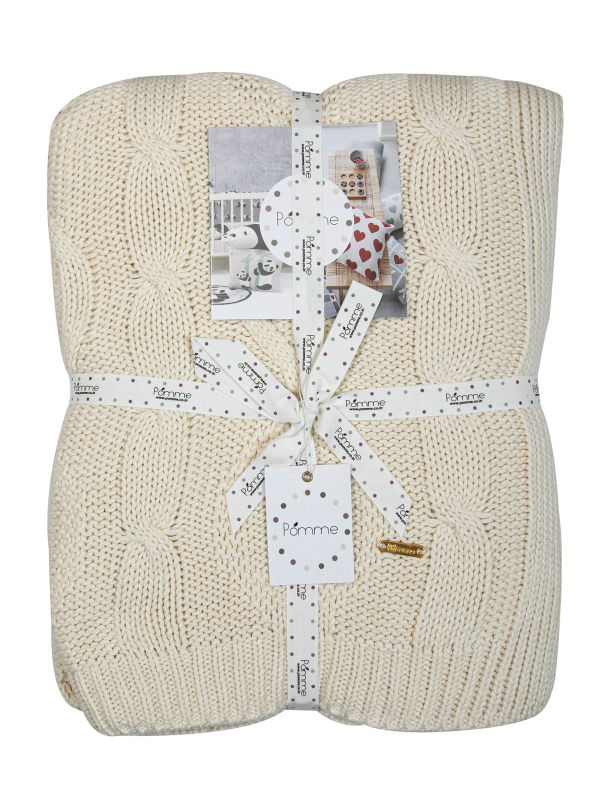 Pomme Cotton Knitted Twisted Cable Throw (Ivory)
