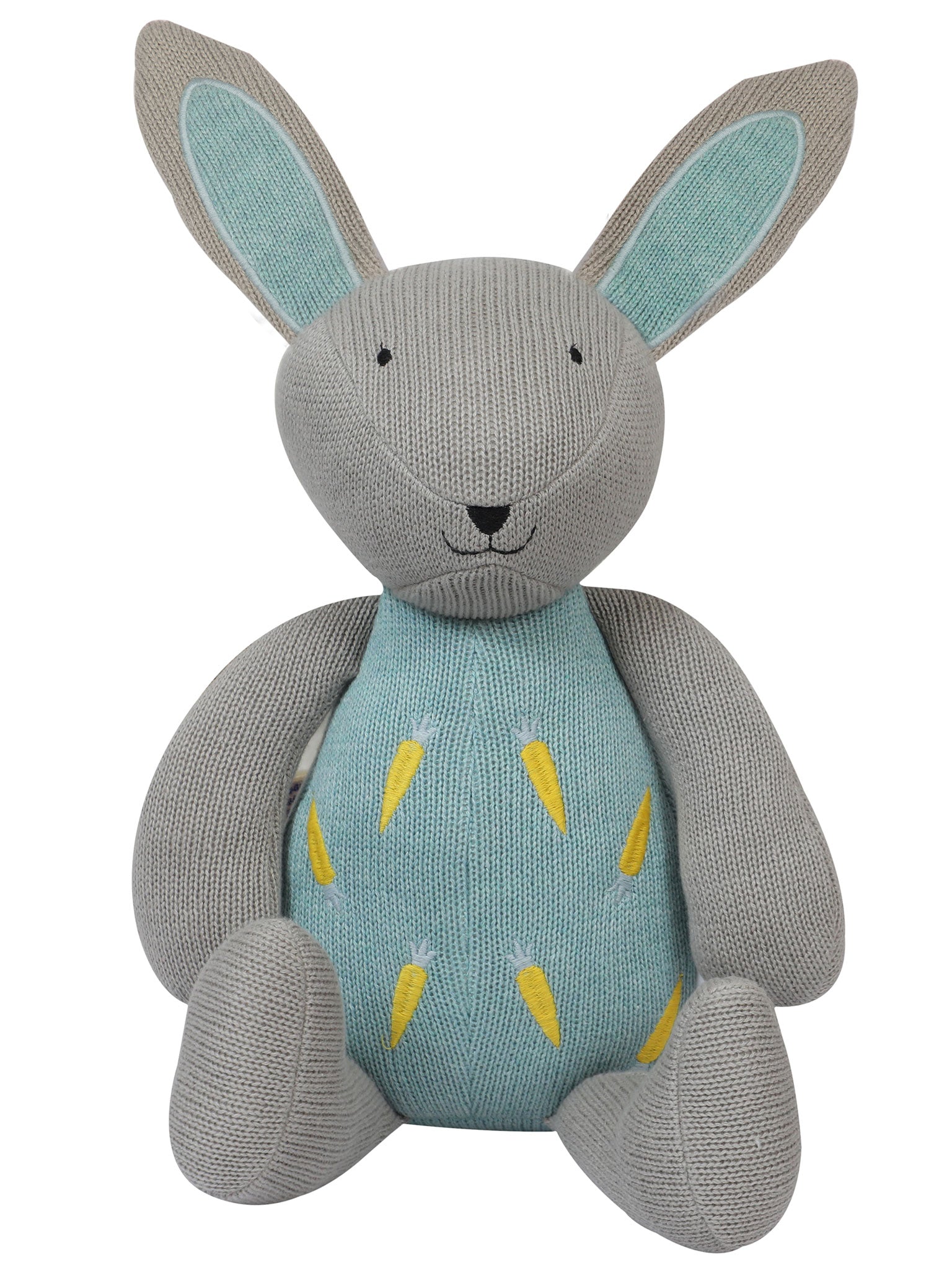 Knitted Soft Toy Blue Bunny With Carrot
