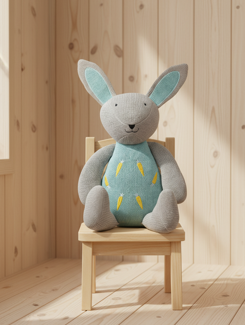 Pomme Soft Cotton Knitted Bunny (Grey & Blue)
