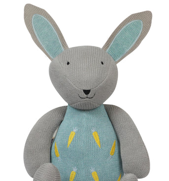 Knitted Soft Toy Blue Bunny With Carrot