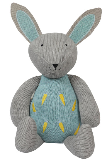 Knitted Soft Toy Blue Bunny With Carrot