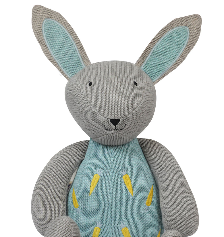 Knitted Soft Toy Blue Bunny With Carrot