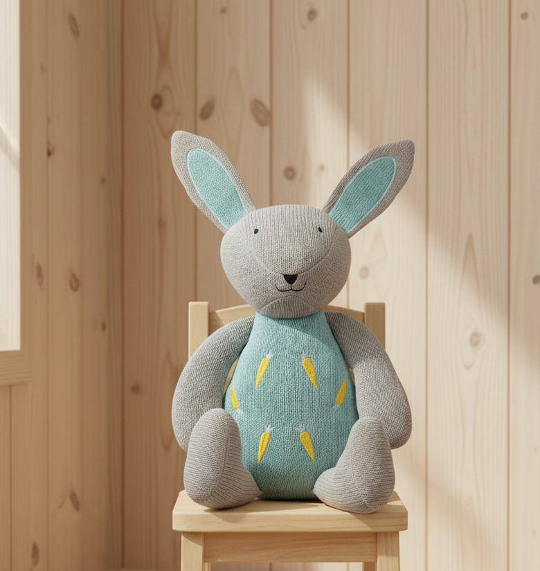 Pomme Soft Cotton Knitted Bunny (Grey & Blue)