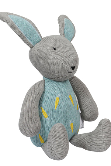 Knitted Soft Toy Blue Bunny With Carrot