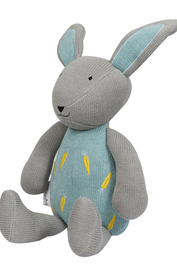 Knitted Soft Toy Blue Bunny With Carrot