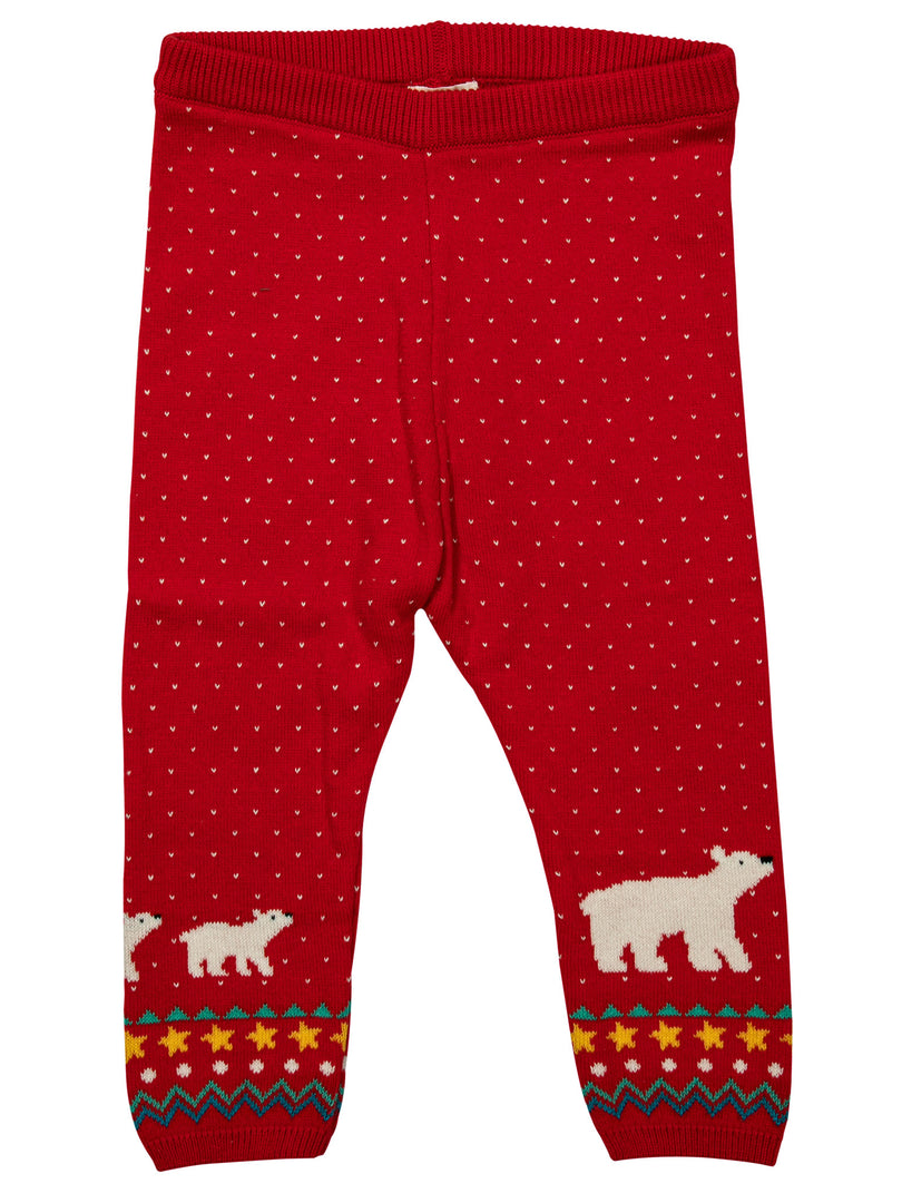 Knitted Polar Bear Red and Ivory Baby Sweater Set