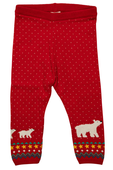 Knitted Polar Bear Red and Ivory Baby Sweater Set