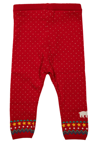 Knitted Polar Bear Red and Ivory Baby Sweater Set