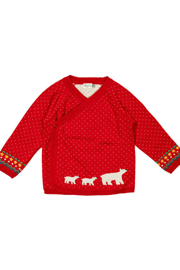 Knitted Polar Bear Red and Ivory Baby Sweater Set