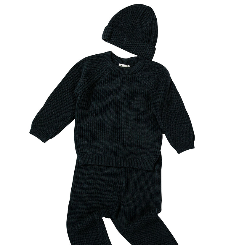 Knitted Dark Peacock Baby Sweater Set
