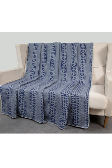 Knitted Blue and Grey Quilted Blanket
