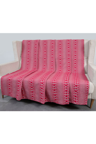 Knitted Red and Grey Quilted Blanket