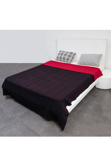 Knitted Red and Black Quilted Blanket
