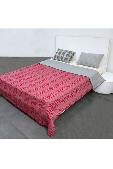 Knitted Red and Grey Quilted Blanket