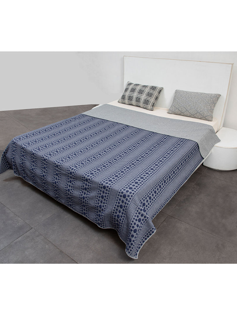 Knitted Blue and Grey Quilted Blanket