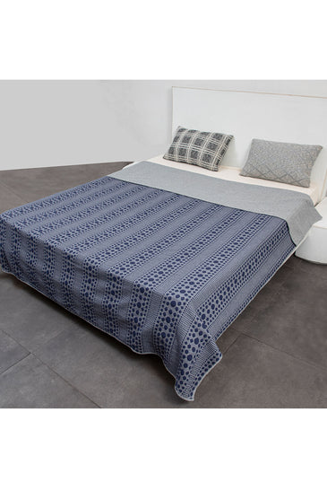 Knitted Blue and Grey Quilted Blanket