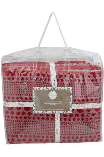 Knitted Red and Grey Quilted Blanket