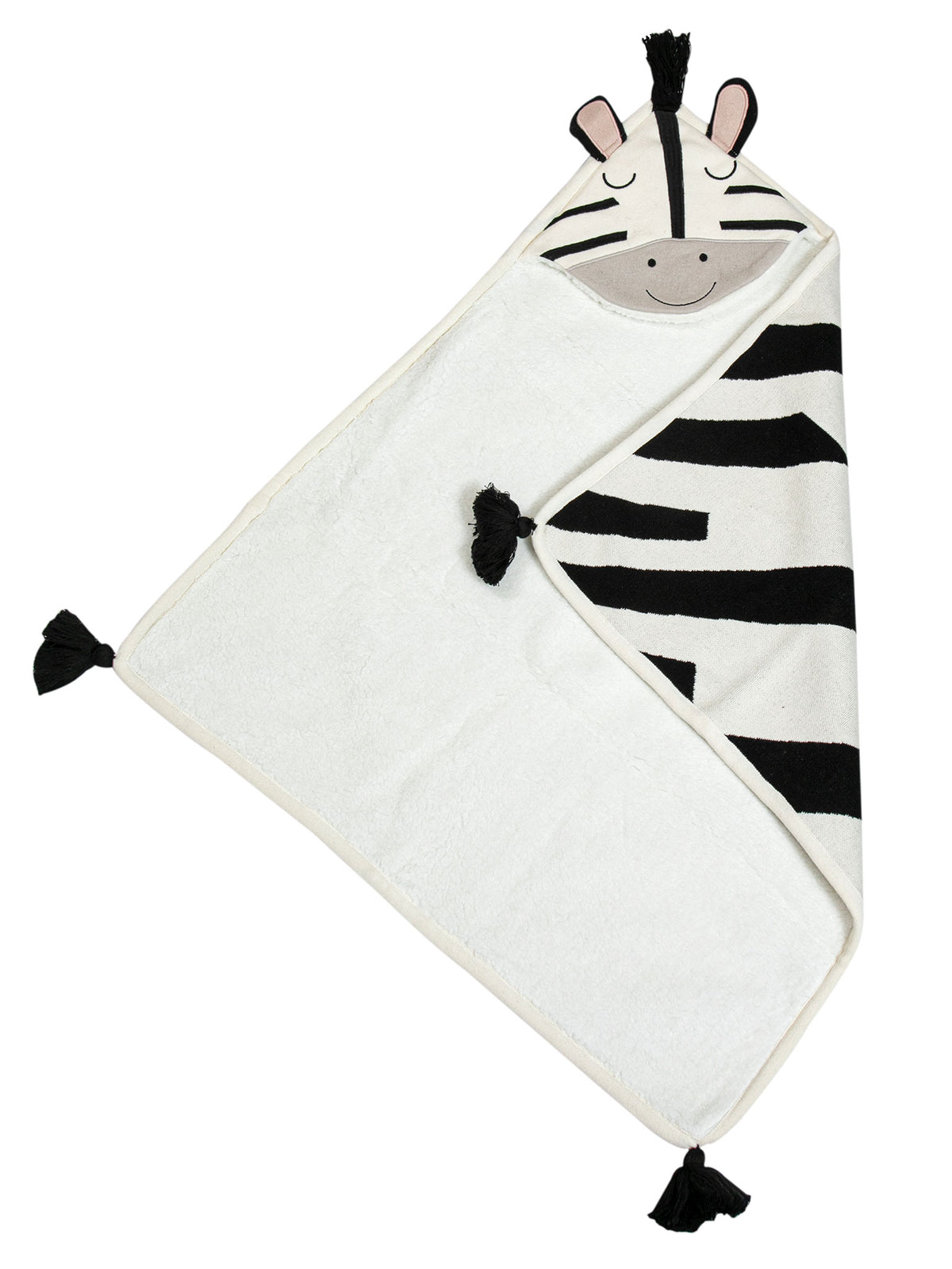 Pomme Cotton Knitted Zebra Hooded Blanket