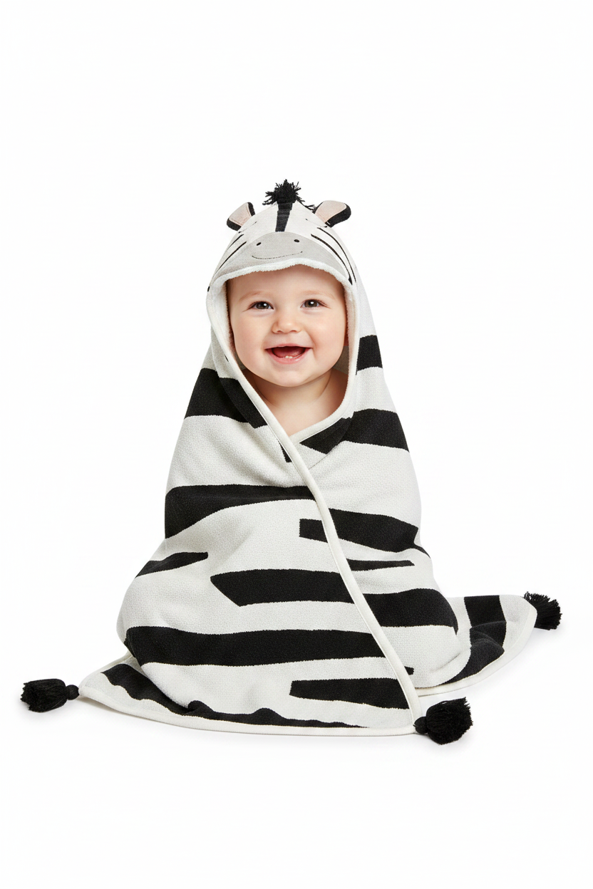Pomme Cotton Knitted Zebra Hooded Blanket