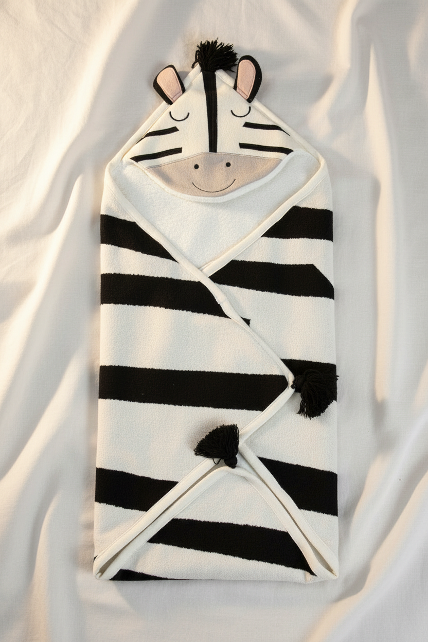 Pomme Cotton Knitted Zebra Hooded Blanket