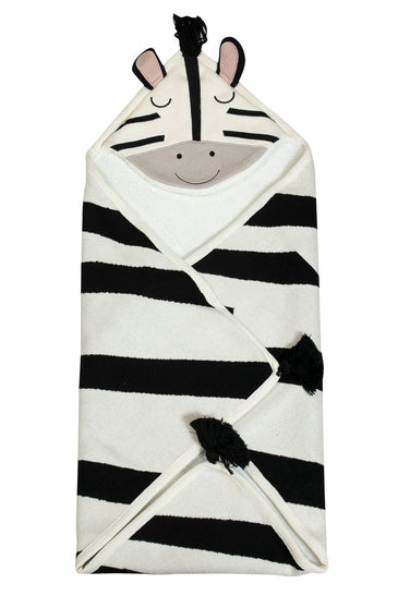 Knitted Hooded Blanket Zebra Design with Sherpa Inside