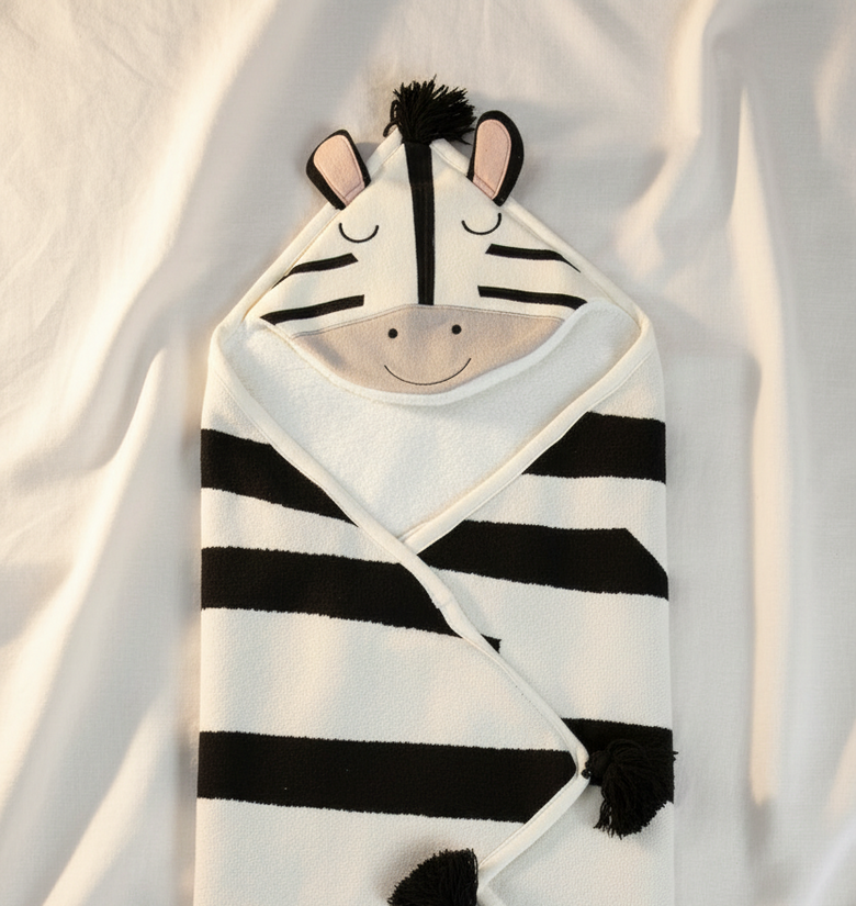 Pomme Cotton Knitted Zebra Hooded Blanket