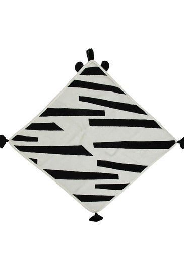 Knitted Hooded Blanket Zebra Design with Sherpa Inside