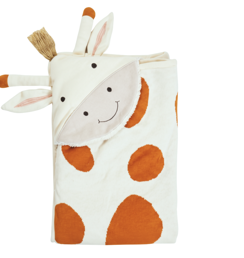 Pomme Cotton Knitted Giraffe Hooded Blanke