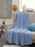 Load image into Gallery viewer, Knitted blue cable texture throw