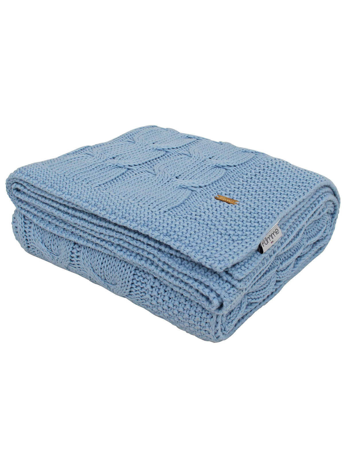 Pomme Cotton Knitted Cable Texture Throw (Sky Blue)