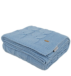 Knitted blue cable texture throw