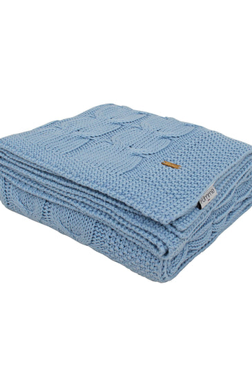 Knitted blue cable texture throw