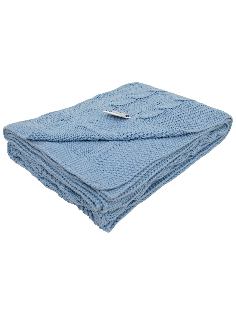 Knitted blue cable texture throw