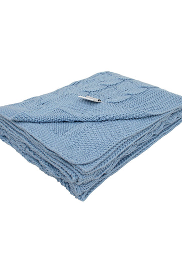 Knitted blue cable texture throw