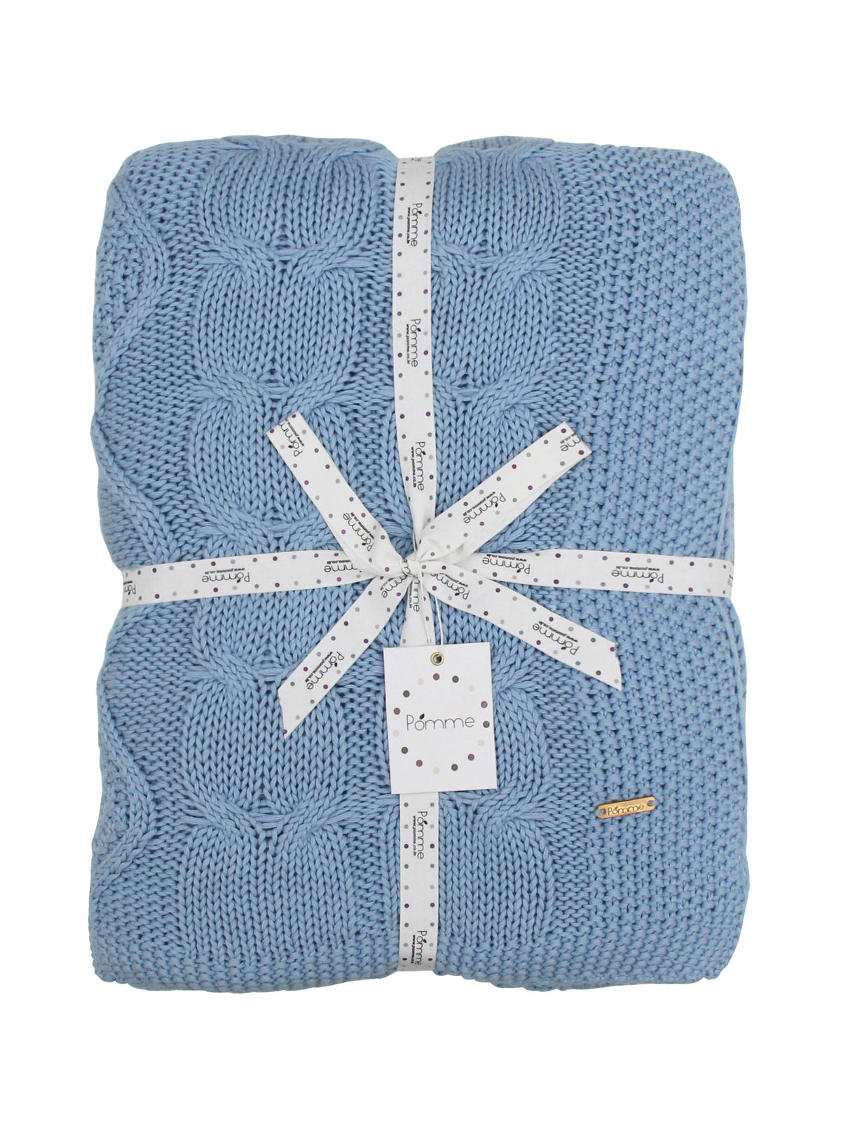 Pomme Cotton Knitted Cable Texture Throw (Sky Blue)