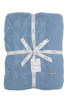 Knitted blue cable texture throw