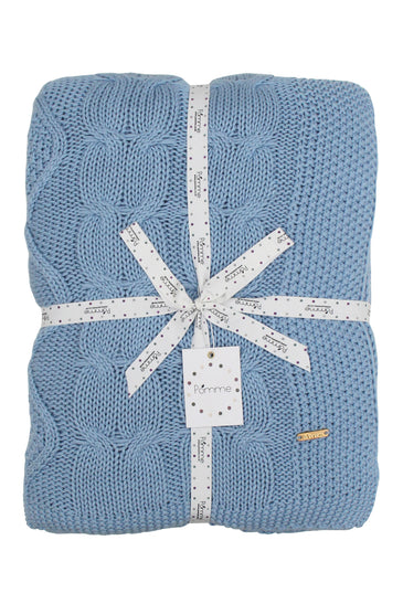 Knitted blue cable texture throw