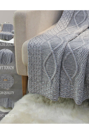 Knitted Grey Cable Texture Throw