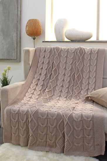 Knitted Beige Cable Texture Throw