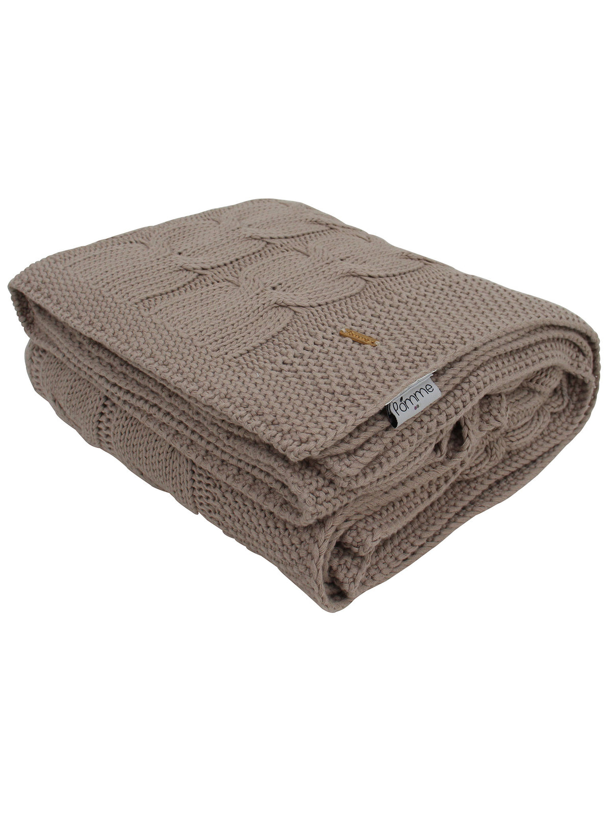 Pomme Cotton Knitted Cable Texture Throw (Beige)