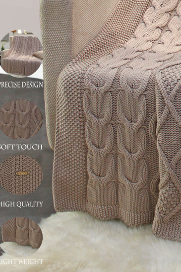 Knitted Beige Cable Texture Throw