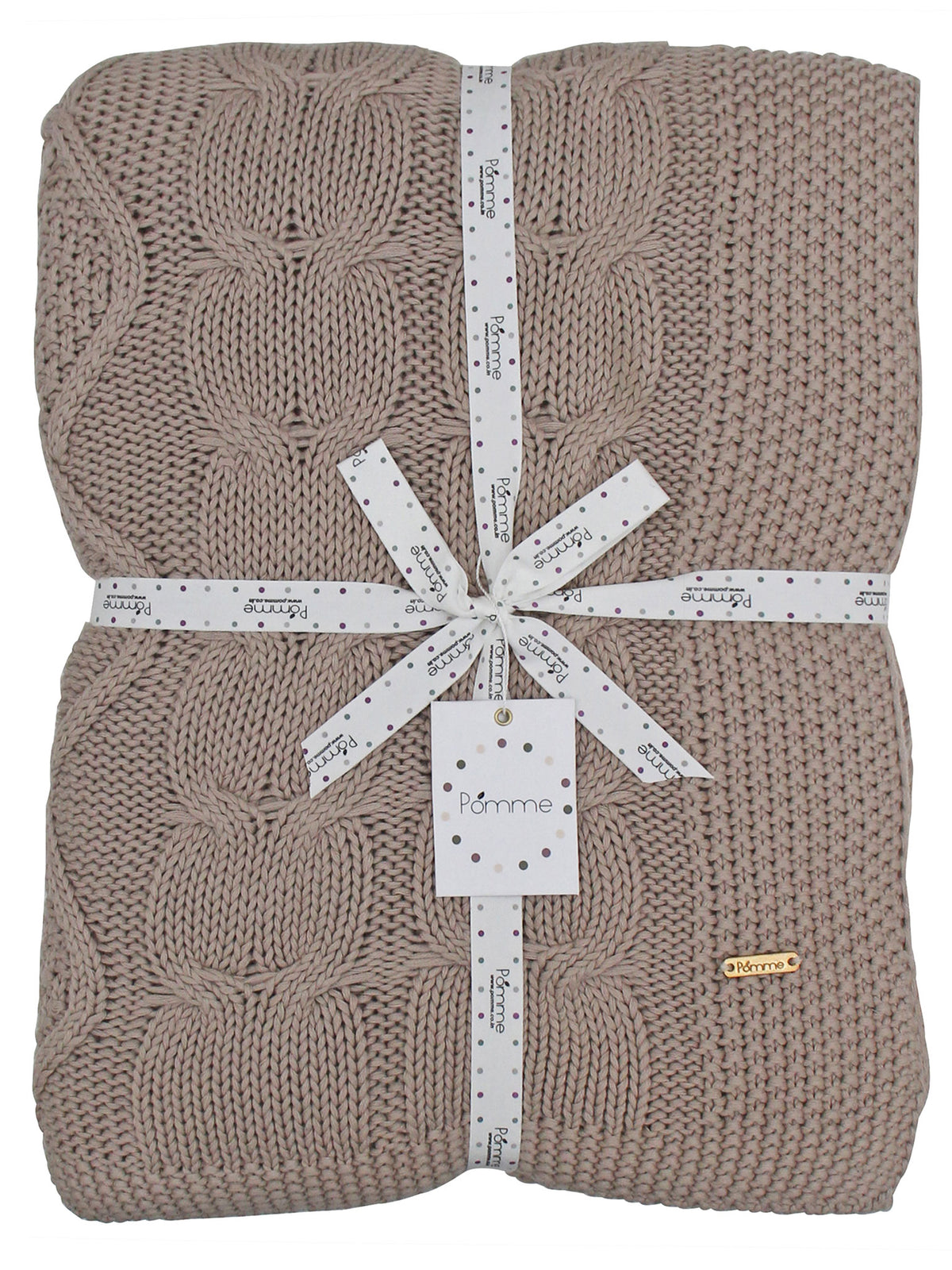 Pomme Cotton Knitted Cable Texture Throw (Beige)