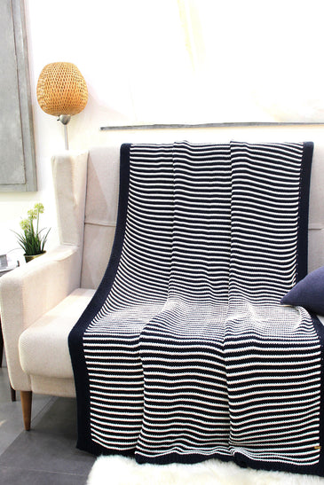 Black With White Strips Knitted Cotton Throw