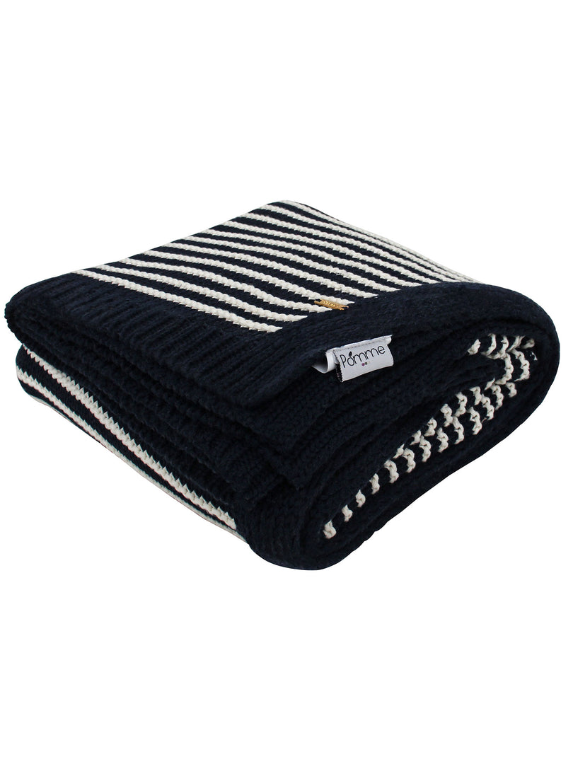 Black With White Strips Knitted Cotton Throw