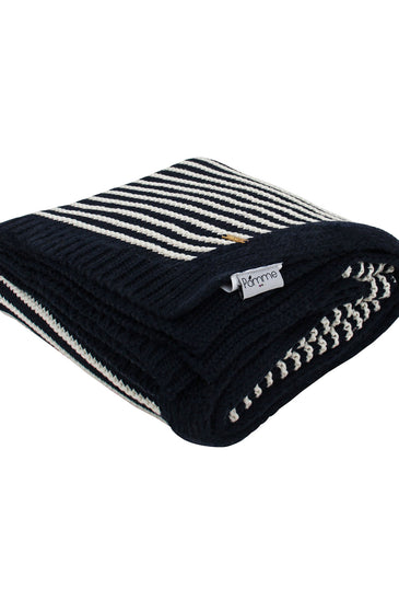 Black With White Strips Knitted Cotton Throw