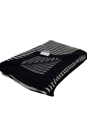 Black With White Strips Knitted Cotton Throw