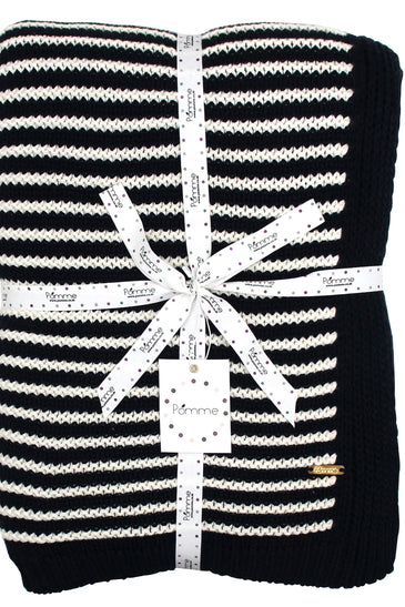 Black With White Strips Knitted Cotton Throw
